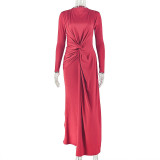 Long Sleeve Ruched Tight Maxi Dress GJYO-303829
