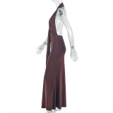 Sleeveless Backless Ruched Maxi Dress GJYO-303885