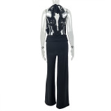 Solid Color Sleeveless Backless Ruched Two Piece Skirts Set GJYO-919156