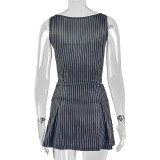 Sleeveless Stripe Sling Two Piece Skirts Set GJYO-711857