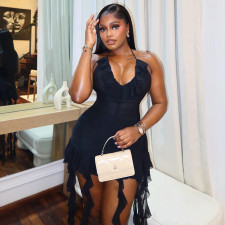 Halterneck V Neck Bckless Mini Dress GJYO-303828