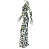 Long Sleeve Ruched Print Maxi Dress GJYO-919155