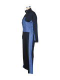 Denim Patchwork Coat And Pants Two Piece Set SH-391297