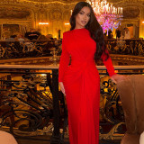 Long Sleeve Ruched Tight Maxi Dress GJYO-303829