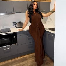 Sleeveless Backless Ruched Maxi Dress GJYO-303885