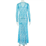 V Neck Long Sleeve Print Maxi Dress GJYO-303827