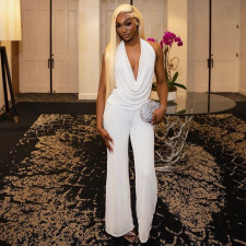 Solid Color Sleeveless Backless Ruched Two Piece Skirts Set GJYO-919156