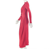 Long Sleeve Ruched Tight Maxi Dress GJYO-303829