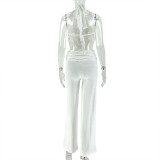 Solid Color Sleeveless Backless Ruched Two Piece Skirts Set GJYO-919156