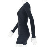 Deep V Neck Long Sleeve Mini Dress GJYO-303730