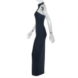 Solid Color Halterneck Backless Maxi Dress GJYO-303861