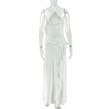 Sexy Backless Solid Color Split Maxi Dress GJYO-303825
