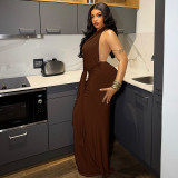 Sleeveless Backless Ruched Maxi Dress GJYO-303885