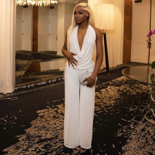 Solid Color Sleeveless Backless Ruched Two Piece Skirts Set GJYO-919156