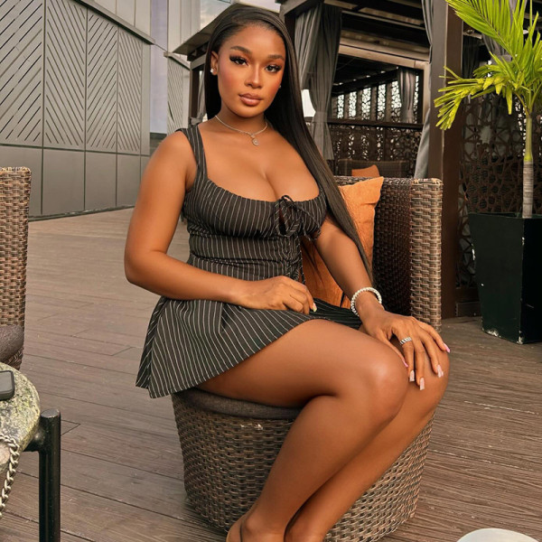 Sleeveless Stripe Sling Two Piece Skirts Set GJYO-711857