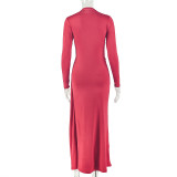 Long Sleeve Ruched Tight Maxi Dress GJYO-303829