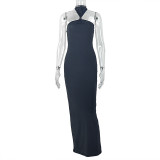 Solid Color Halterneck Backless Maxi Dress GJYO-303861