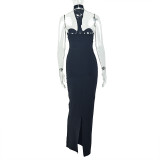Sleeveless Halterneck Backless Maxi Dress GJYO-303836