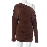 Solid Color Off Shoulder Loose Mini Dress GSZM-H24DS263