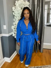 Contrast Color Lines Sport Two Piece Pants Set SH-391427