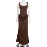 Solid Color Sling Square Neck Maxi Dress GSZM-D25DS511
