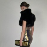 Fuzzy Short Sleeveless Tie-up Top GSZM-C25TP266