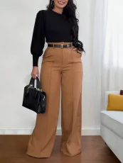 Loose Solid Color Straight Suit Pants SH-391409