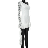 Single Shoulder Long Sleeve Ruffles Mini Dress GSZM-G24DS224