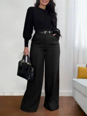 Loose Solid Color Straight Suit Pants SH-391409