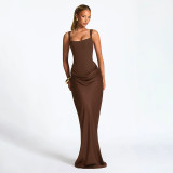 Solid Color Sling Square Neck Maxi Dress GSZM-D25DS511