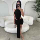 Sleeveless Patchwork Backless Tie Up Mini Dress GSZM-C25DS444