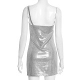 Sleeveless Single Shoulder Mini Dress GSZM-Q25DS459