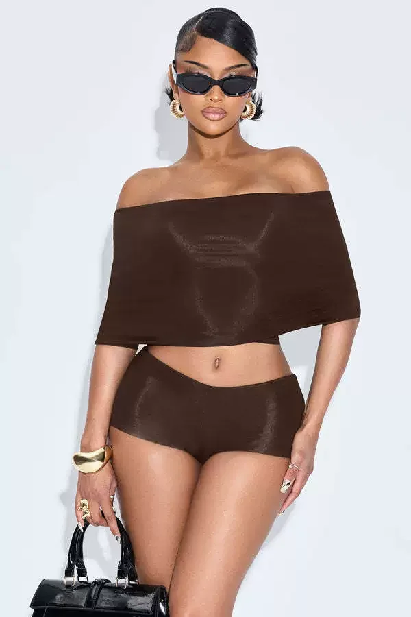 Off Shoulder Tops Tight Three Piece Short Set GSBD-D25ST194