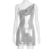 Sleeveless Single Shoulder Mini Dress GSZM-Q25DS459