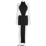 Sleeveless Patchwork Backless Tie Up Mini Dress GSZM-C25DS444