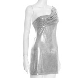 Sleeveless Single Shoulder Mini Dress GSZM-Q25DS459