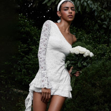 Single Shoulder Long Sleeve Ruffles Mini Dress GSZM-G24DS224