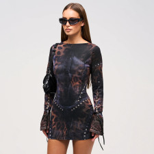 Long Sleeve Print Mini Dress GSZM-F24DS269