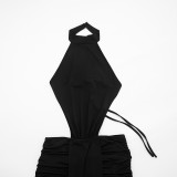 Sleeveless Patchwork Backless Tie Up Mini Dress GSZM-C25DS444
