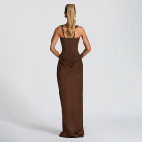 Solid Color Sling Square Neck Maxi Dress GSZM-D25DS511