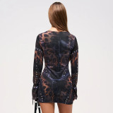 Long Sleeve Print Mini Dress GSZM-F24DS269