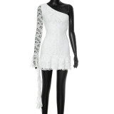 Single Shoulder Long Sleeve Ruffles Mini Dress GSZM-G24DS224