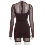 Mesh Patchwork Long Sleeve Romper+Sling Dress 2 Piece Set GSZM-C25ST267