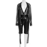 Solid Color Tie Up Tops Tight Fifth Pants Two Piece Set GSBD-J25ST338