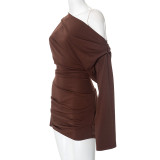 Solid Color Off Shoulder Loose Mini Dress GSZM-H24DS263