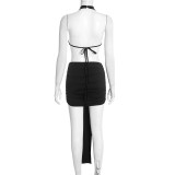Sleeveless Patchwork Backless Tie Up Mini Dress GSZM-C25DS444