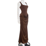 Solid Color Sling Square Neck Maxi Dress GSZM-D25DS511
