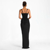 Solid Color Sling Square Neck Maxi Dress GSZM-D25DS511