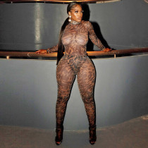 Mesh Long Sleeve Bodysuit Tight Two Piece Pants Set GSBD-D25ST200