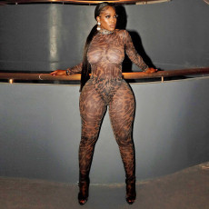 Mesh Long Sleeve Bodysuit Tight Two Piece Pants Set GSBD-D25ST200